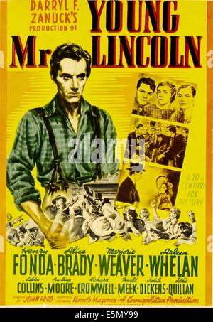 YOUNG MR. LINCOLN, left: Henry Fonda (as Abraham Lincoln) on midget window card, 1939, TM and Copyright ©20th Century Fox Film Stock Photo