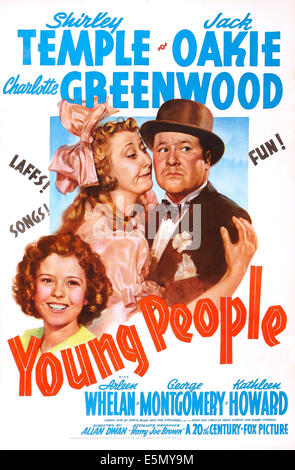 YOUNG PEOPLE, US poster, from left: Shirley Temple, Charlotte Greenwood, Jack Oakie, 1940. © 20th Century Fox, TM & Stock Photo