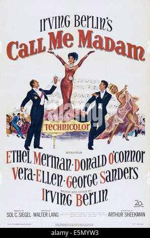 CALL ME MADAM, US poster art, from left: George Sanders, Ethel Merman, Donald O'Connor, 1953, TM and Copyright ©20th Century Stock Photo