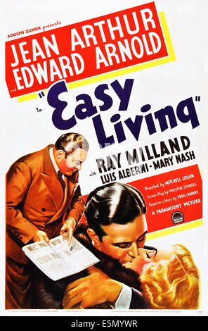 EASY LIVING, l-r: Edward Arnold, Ray Milland, Jean Arthur on poster art, 1937 Stock Photo