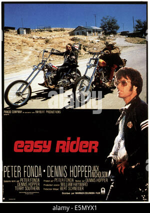 EASY RIDER, top from left: Peter Fonda, Dennis Hopper, far right: Jack Nicholson on German poster art, 1969 Stock Photo