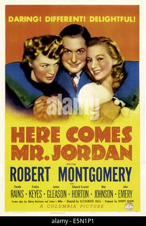 HERE COMES MR. JORDAN, Rita Johnson, Robert Montgomery, Evelyn Keyes, 1941 Stock Photo