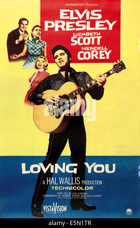 LOVING YOU, from left: Wendell Corey, Dolores Hart, Lizabeth Scott, Elvis Presley, 1957 Stock Photo