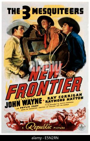 THE NEW FRONTIER (aka FRONTIER HORIZON), from left: John Wayne, Raymond Hatton, Ray Corrigan, 1939 Stock Photo