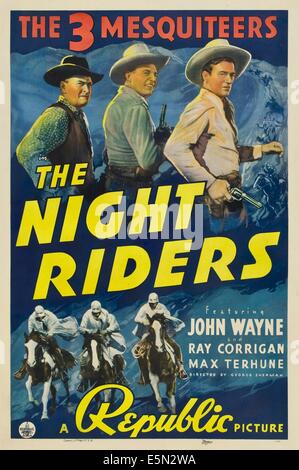 THE NIGHT RIDERS, Max Terhune, Ray Corrigan, John Wayne, movie poster art, 1939. Stock Photo