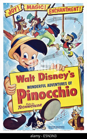 PINOCCHIO, clockwise from left center: Pinocchio, Gideon, J. Worthington Foulfellow (aka Honest JOhn), Jiminy Cricket, Blue Stock Photo