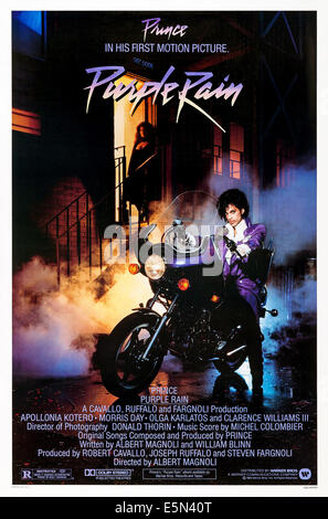 PURPLE RAIN, US poster, background: Apollonia Kotero, Prince, 1984, ©Warner Bros. Pictures/courtesy Everett Collection Stock Photo