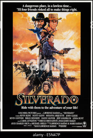 SILVERADO, top from left: Kevin Kline, Scott Glenn, bottom from left: Danny Glover, Kevin Costner, far bottom: Linda Hunt, Stock Photo