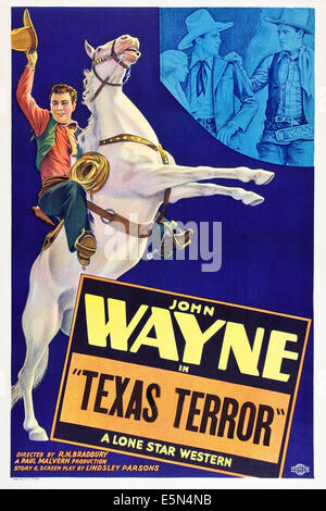 TEXAS TERROR, left: John Wayne, top right left: Lucille Browne, top far right: John Wayne, 1935. Stock Photo