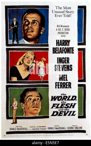 THE WORLD, THE FLESH AND THE DEVIL, from top: Harry Belafonte, Inger Stevens, Mel Ferrer, 1959. Stock Photo