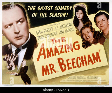 THE AMAZING MR. BEECHAM, left: Cecil Parker; right: Lana Morris, Helen Backlin,  David Tomlinson, 1949 Stock Photo