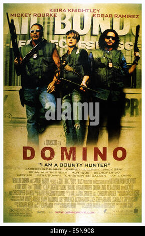 DOMINO, from left: Mickey Rourke, Keira Knightley, Edgar Ramirez, 2005, © New Line/courtesy Everett Collection Stock Photo