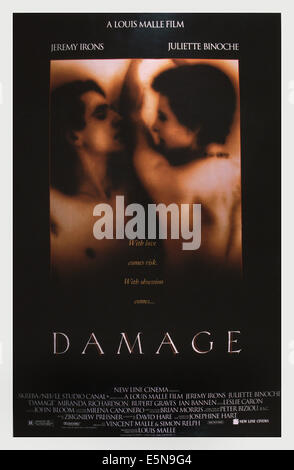 DAMAGE, poster, from left: Jeremy Irons, Juliette Binoche, 1992. ©New Line Cinema/courtesy Everett Collection Stock Photo