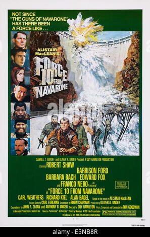 FORCE 10 FROM NAVARONE, US poster, left from top: Robert Shaw, Harrison Ford, Barbara Bach, Edward Fox, Carl Weathers, Richard Stock Photo