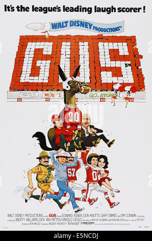 GUS, U.S. poster art, center: Don Knotts, Edward Asner; bottom, second left: Tim Conway; second right: Gary Grimes; right: Stock Photo