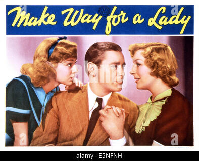 MAKE WAY FOR A LADY, from left: Anne Shirley, Herbert Marshall, Gertrude Michael, 1936 Stock Photo