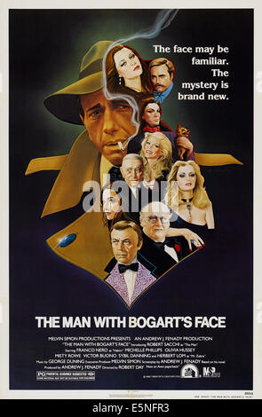 THE MAN WITH BOGART'S FACE, (aka SAM MARLOWE, PRIVATE EYE), U.S. poster, from top: Robert Sacchi, Michelle Phillips, Franco Stock Photo