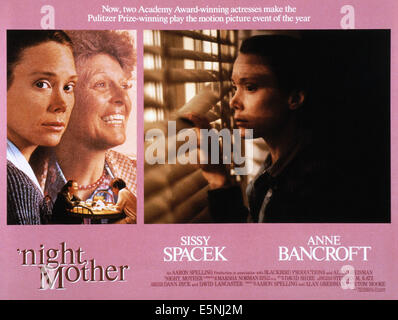 'NIGHT MOTHER, US lobbycard, from left: Sissy Spacek, Anne Bancroft, 1986, © Universal/courtesy Everett Collection Stock Photo