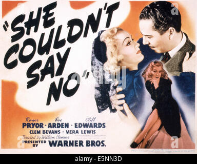 SHE COULDN'T SAY NO, US lobbycard, from left: Robert Mitchum, Jean