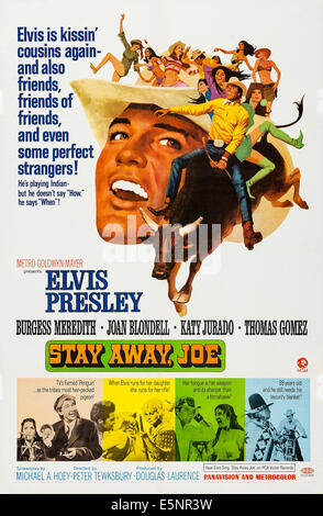 STAY AWAY JOE, US poster, Katy Jurado, Burgess Meredith, Elvis Presley, 1968 Stock Photo