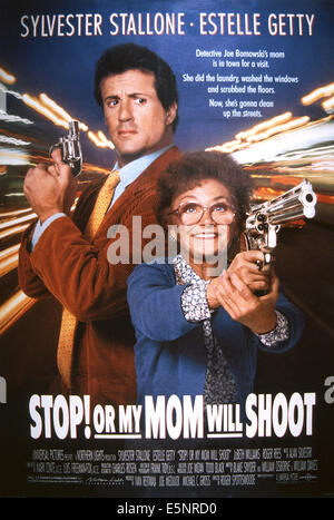 STOP! OR MY MOM WILL SHOOT, US poster, from left: Sylvester Stallone, Estelle Getty, 1992, © Universal/courtesy Everett Stock Photo