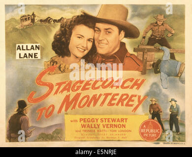 STAGECOACH TO MONTEREY, US poster, top from left: Peggy Stewart, Allan Lane, 1944 Stock Photo