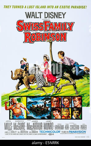 SWISS FAMILY ROBINSON, US poster, top from rear: Kevin Corcoran, Janet Munro, Tommy Kirk, top row of boxes from left: John Stock Photo