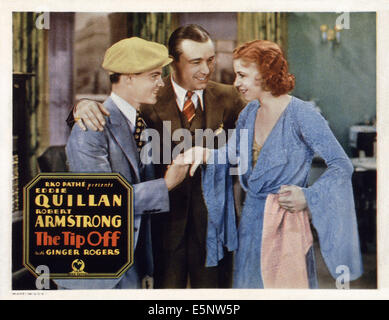 THE TIP-OFF, Eddie Quillan, Robert Armstrong, Ginger Rogers, 1931 Stock ...