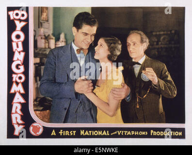 TOO YOUNG TO MARRY, US lobbycard, from left, Grant Withers, Loretta Young, O.P. Heggie, 1931 Stock Photo