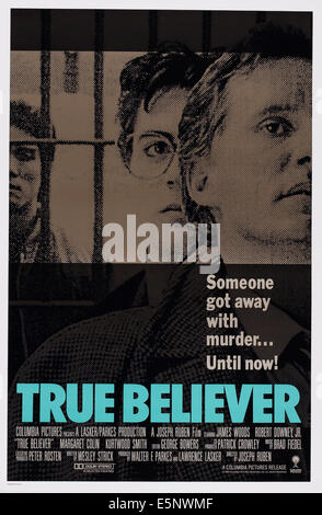 TRUE BELIEVER, US poster art, from back: Robert Downey Jr., James Woods, 1989. ©Columbia/courtesy Everett Collection Stock Photo