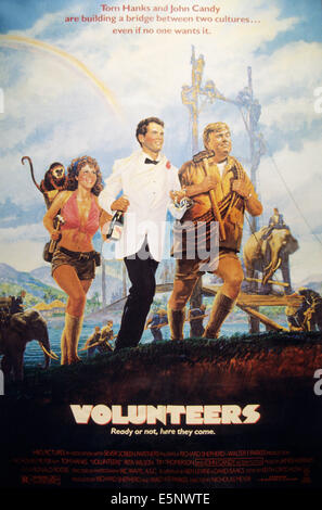 VOLUNTEERS, l-r: Rita Wilson, Tom Hanks, John Candy on poster art, 1985, ©TriStar Pictures/courtesy Everett Collection Stock Photo