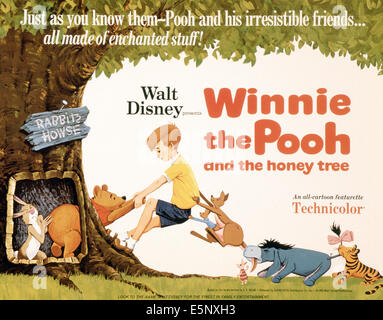 WINNIE THE POOH AND THE HONEY TREE, US poster, from left: Rabbit, Winnie the Pooh, Christopher Robin, Roo, Kanga, Eeyore, 1966 Stock Photo