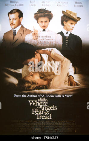 WHERE ANGELS FEAR TO TREAD, US poster, top from left: Rupert Graves, Helena Bonham Carter, Judy Davis, bottom from top: Stock Photo