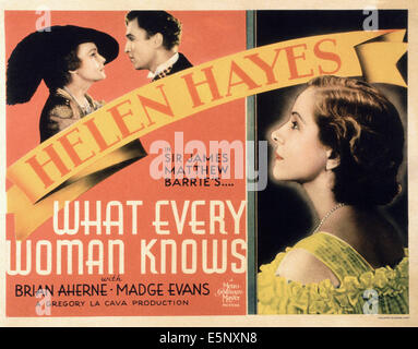 WHAT EVERY WOMAN KNOWS, US poster, from left: Madge Evans, Brian Aherne, Helen Hayes, 1934 Stock Photo