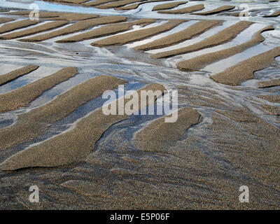 Ripples in the sand - ridges and runnels left in the sand of an Irish beach by the retreating tide. Stock Photo