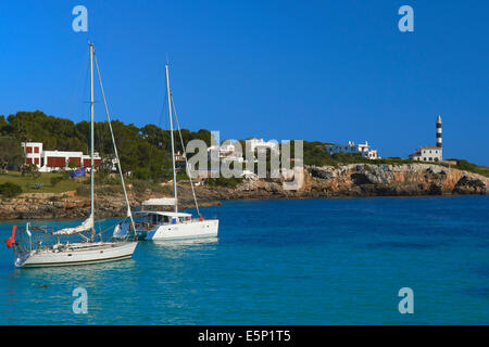 Mallorca, Porto Colom, Punta de Ses Crestes lighthouse, Felanitx, Palma, Majorca, Balearic Islands, Spain, europe Stock Photo