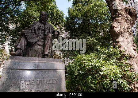 Statue of Horace Greeley. Horace Greeley statue in city hall park in New York City. Horace Greeley (February 3, 1811 – November Stock Photo