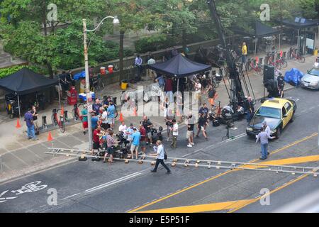 Toronto, Ontario, Canada. 4th Aug, 2014. On the movie set at 909 Bay Street in Toronto. 'Pixels' is an upcoming 2015 American 3D live-action/computer-animated film produced by Columbia Pictures and Happy Madison Productions. The film is directed by CHRIS COLUMBUS from a screenplay written by Tim Herlihy and Timothy Dowling. Main actors: ADAM SANDLER, KEVIN JAMES, JOSH GAD, PETER DINKLAGE, MICHELLE MONAGHAN, BRIAN COX, ASHLEY BENSON, and JANE KRAKOWSKI. Credit:  ZUMA Press, Inc./Alamy Live News Stock Photo