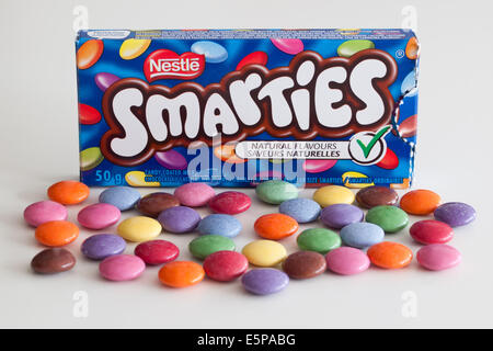 A box of colourful Smarties candy, manufactured by Nestlé Stock Photo ...