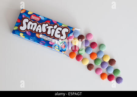 A box of colourful Smarties candy, manufactured by Nestlé Stock Photo ...