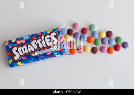 A box of colourful Smarties candy, manufactured by Nestlé Stock Photo ...