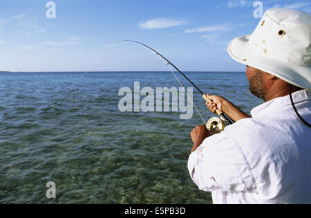 Fly fishing for bonefish in Belize, Central America Stock Photo