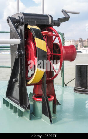 Old anchor winch on a ship. Stock Photo