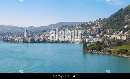 City of Montreux on the shores of Lake Geneva, Switzerland. Stock Photo