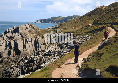 Walking from Morte Point to Bull Point, near Mortehoe and Woolacombe, N. Devon Stock Photo