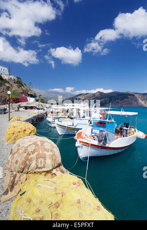 Fishing boats, harbour, Agia Galini, South Coast, Crete, Greek Islands, Greece, Europe Stock Photo