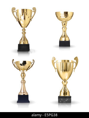 Set of different kind of golden trophies. Isolated on white background Stock Photo