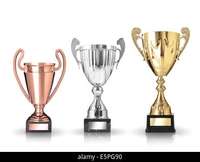 three different kind of trophies. Isolated on white background Stock Photo