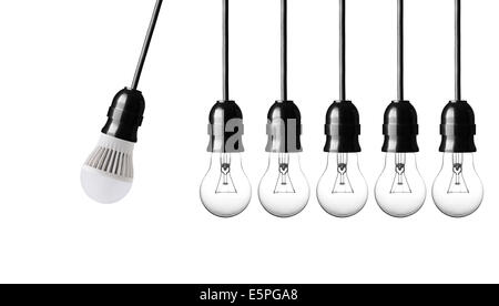 Perpetual motion with light bulbs isolated on white Stock Photo