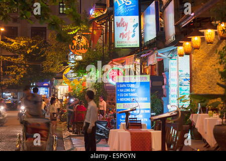 Restaurants and bars along tourist street of Pham Ngu Lao, Hue, Thua Thien-Hue, Vietnam, Indochina, Southeast Asia, Asia Stock Photo